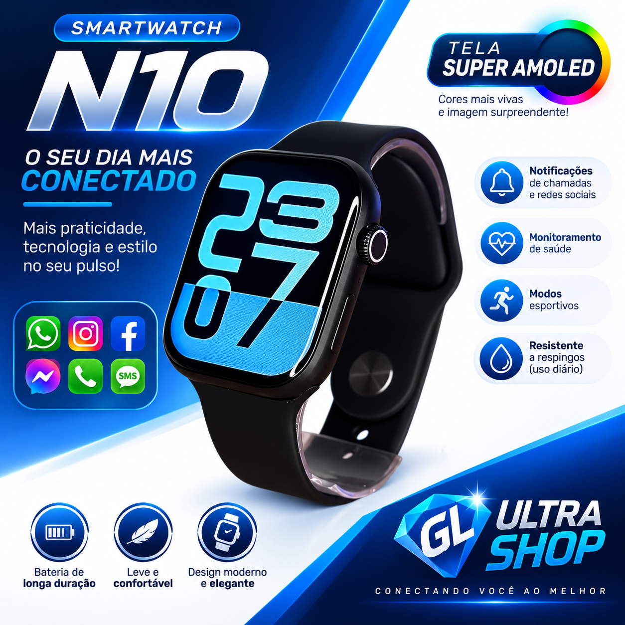 Smartwatch Super Amoled N10 | Tecnologia e Elegância no seu pulso - Imagem 13