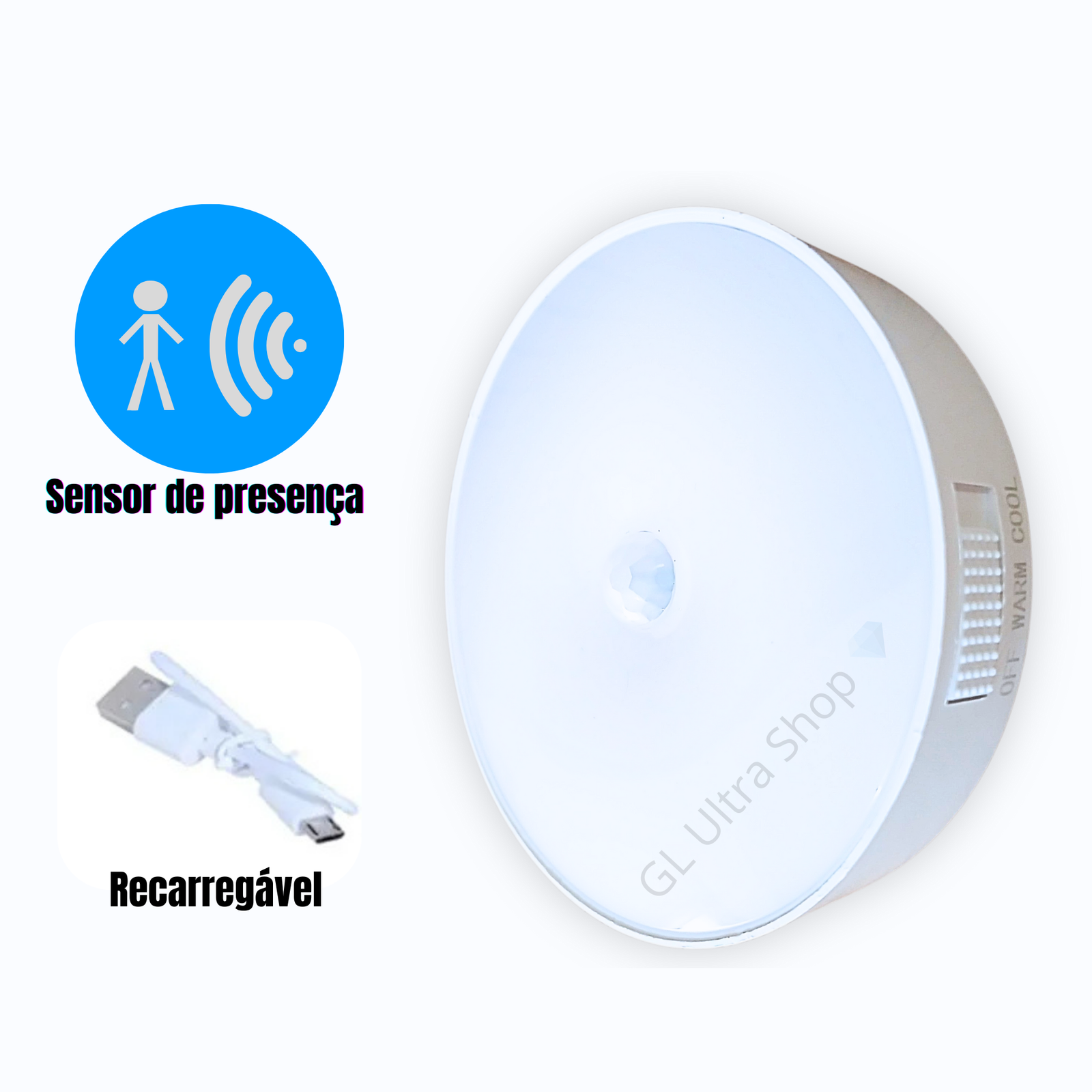 Lâmpada Com Sensor de Presença Ultra Essencial | Recarregável Usb
