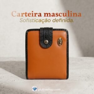 Carteira Masculina Executiva em Couro Sintético com Fecho de Botão