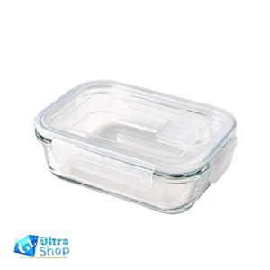 Pote de Vidro Resistente Borossilicato Retangular 640ml – Tampa Hermética 4 Travas Vai ao Forno e Micro-ondas