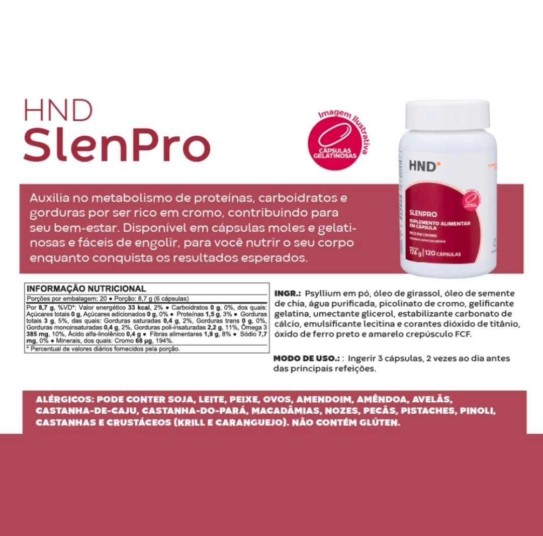 Suplemento Alimentar Slen Pro HND 120 capsulas - Bem Estar e Saúde - Imagem 6